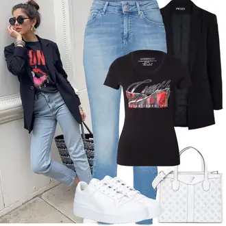 Elegantan, Sportski Ljeto Outfit sa Bijela Niska Tenisica/Tenisica s platformom/Kožna tenisica/Tanka tenisica Adidas Originals "Proljetni Outfit"Look: Skater, Bad Taste, Hip Hop, Unisex, Estetika, Sportski