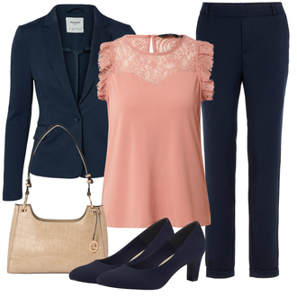 Outfit mit DunkelBlau/HellBlau/Blau Lederjacke/Blazerjacke/Blusenblazer/Boyfriend Blazer/Lässiger Blazer/Baumwoll ­Blazer/Eleganter Blazer/Strick­blazer/Kurzblazer/Sweatblazer/Lederjacke für Männer/Lederjacke VERO MODA "Eleganter Look"