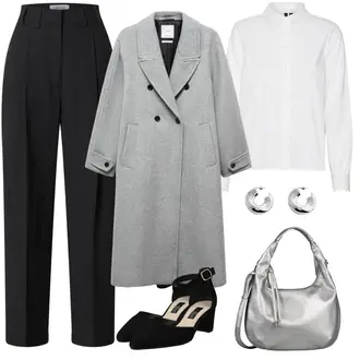 Outfit mit Grau Kaschmir Mantel/Langer Mantel/Langmantel/Midi Mantel/Oversize Mantel/Vintage Mantel/Wollmantel/Wintermantel Wollmantel Mango "Stylisher Businesslook"