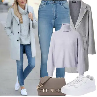 Kombinacije za zimu Boho, Stil sa Svjetloplava/Plava Jeggings/Traper Tajice/rupa hlača/Skinny Hlače VERO MODA "Zimske Odjeće"Look: Stil, Rap, Običan, Besprijekorno, Prekrasan, Old Money, Disko, klasický, cool
