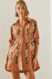 Women's Embroidered Stone Oversize Shirt