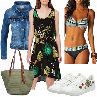 Outfit mit Blau/Türkis/Dunkelblau Push-up Tankini/Bandeau Badeanzug/Cut Out Bikini/High-waisted Bikini/Balconette-Bikini/Bustier Bikini/Wattierter Bikini/Bandeau-Bikini Dokotoo "ONLY NOS Damen Onlflora Sl Dress WVN Kleid"