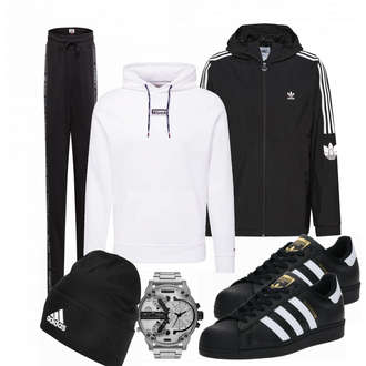 Outfit mit Schwarz Hut Adidas Performance "Lässiger Freizeit Look"