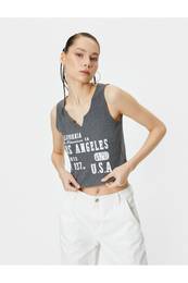 V-Neck Printed Crop Top Sleeveless Short T-Shirt