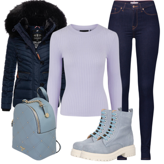 Outfit mit Dunkelblau Lederjacke/High Waist Jeans/Push up Jeans/Leder Schuhe/Thermojeans/Herren Lederjacke/Winterjacke Tommy Hilfiger "Modisches Winter Outfit"