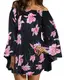 ZANZEA Damen Schulterfrei Langarm Kleid Blumen Lose Oberteil Oversize Mini Kleider 05-schwarz Medium