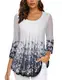 Gaharu Damen Longbluse, Dreiviertelarm Shirt Damen Locker Blusen Damen Curvy Abendmode Oberteile Festlich Elegant U-Ausschnitt Langarmshirt Taillierte Weich Shirt Lange Bluse mit Plisseefalten
