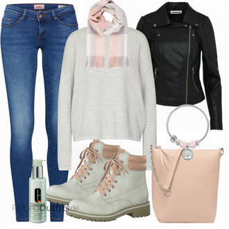 Outfit mit Schwarz/Dunkelgrün Mantel/Bikerjacke/KunstLederjacke/Lederjacke/Motorradjacke Noisy may "Marco Tozzi"