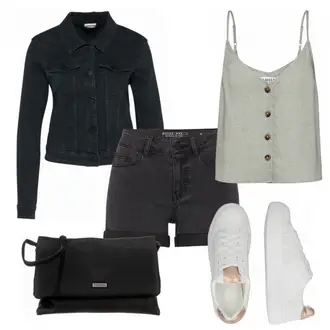 Kurz Outfit mit Schwarz/Dunkelblau Mantel/Cordjacke/Kurzjacke/Jeansjacke/Shirtjacke/Kurze Jeansjacke/Sommerjacke/Bluse Große Größe Noisy may "Noisy may"