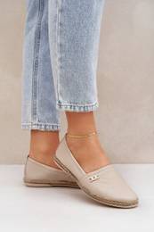 Elegant Leather Women's Espadrilles Beige 10177