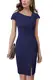 HOMEYEE Damen Vintage V-Ausschnitt Bodycon Business Bleistiftkleid mit Schlitz B700 (M, Marineblau)