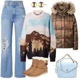 Blaue Jeans-Culotte-Outfits image