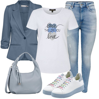 Anzug Outfits mit HellBlau/Blau Jeans mit Loch/Lederjacken/Jeans mit Schlitz/Lederjacke/Push up Jeans/High Waist Jeans/Knöchelstiefel/Schlupfjeans/Biker Jeans/Leder Schuhe Only "Modischer Look für den Herbst"