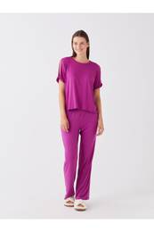 Crew Neck Plain Short Sleeve Women's Pajama Set