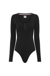 Bodysuit - TJW RIB HENLEY BODY LS black