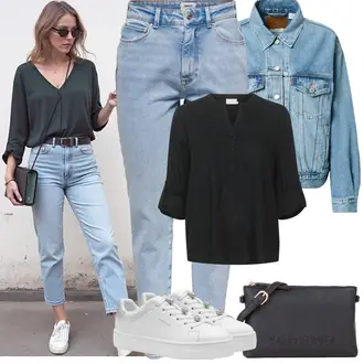 viskóza Outfit sa Crna/Tamnosiva Tunika Kaffe "Proljetni Outfit"