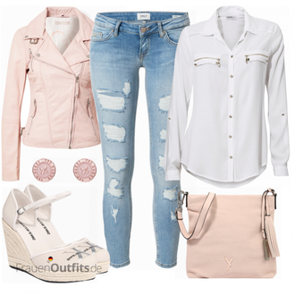 Outfit mit Grau/Rosa/Beige/Blau High Heel Calvin Klein "Modisches Frühlings Outfit"