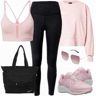 Sport Outfits mit Grau Sportschuh Nike, Schwarz Strumpfhose Nike, Schwarz Tasche Nike "Sport Outfit"