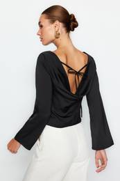 Black Back Detailed Satin Woven Blouse