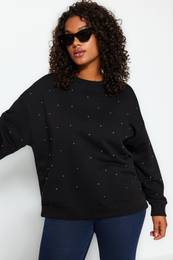 Curve Black Thick Staple Detailed Knitted Sweatshirt