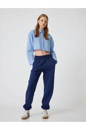 Raised Jogger Sweatpants Elastic Waist Pocket Detail Comfortable Cut