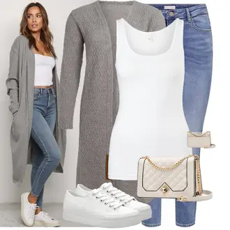 40e verjaardag Gast Outfit met grijs/Lichtgrijs Lang Gilet/Wollen Gilet/Lang Gilet/Wollen vest/Winter vest/Boucle vest/Opstaande kraag cardigan/Gevoerd vest/Kasjmier cardigan/Katoenen vest Knit Factory "Modieuze lente-outfit"Look: 50e verjaardag, 70e verjaardag, 40e verjaardag, Hutten, Popconcert, Suikerfeest, School