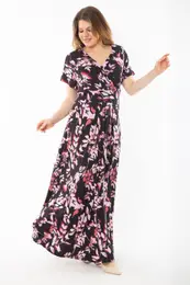 Šaty s barevným zavinovacím límcem a dlouhým rukávem pro ženy plus size značky
