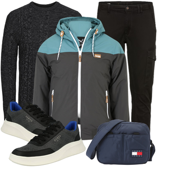Winter Outfit mit Schwarz/Khaki/Dunkelgrau CargoHose/FunktionsHose/Zip Off Hose/Cargo-JoggingHose/TrekkingHose/WinterHose Jack & Jones "Freizeit Outfit"