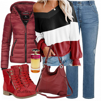 Tanzen Outfit mit Rot/Dunkelrot Winter Stiefelette/Gefütterte Stiefelette/Sommerstiefelette/Sneaker Mit Seitlichem Reißverschluss/Schnürstiefelette/Flache Stiefelette/Stiefel Mit Reißverschluss Stiefelparadies "ZIYYOOHY Pullover"Look: Reiten, Tanzen, Freizeit