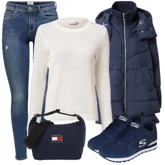 Outfit mit Blau/Dunkelblau Daunenjacke/Außergewöhnliche Jacke/Langjacke/Parka-übergangsjacke/Puffer Jacke/Sommerdaunenjacke/Winterjacke/Winter Parka/Mantel mit Reißverschluss/Daunenmantel/Langer Daunenmantel/Parka/Puffer Mantel/Steppmantel/Übergangsmantel/Wintermantel S.Oliver "Winter Outfit"