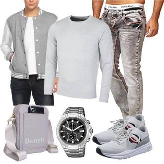 Gepunktet Outfit mit Grau/Hellgrau Frühlingsjacke/Shirtjacke/Sommerjacke/Collegejacke COOFANDY "Freizeit Outfit"