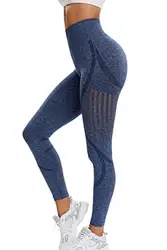 Joyshaper Damen Slim Fit Lange Leggings Fitnesshose Sporthosen Hohe Taille Nahtlose Blickdicht Sport Leggings Kompressions Yoga Fitnesshose mit Bauchkontrolle Sporthose für Gym Workout Jogging,Blau,M