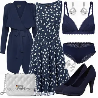 Outfit mit Dunkelblau/Blau Kleid Große Größe/Polka Dot-Kleid/Sommerkleid/50er Jahre Kleid/Ärmelloses Kleid/A-Linien Kleid/Bedrucktes Kleid/Fit & Flare Kleid Heine "Heine MINIKLEIDER"