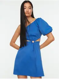 Blue women's short asymmetrical dress - Women's