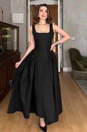 Black A-Line Poplin Woven Chic Dress
