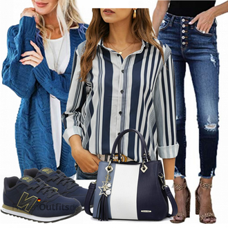 Date Winter Outfit mit Dunkelblau/Blau Jeans Winterjacke/Cropped Jeans/Jeans mit Schlitz/Knöchelstiefel/Lederjacken Maavoki "Stylisches Outfit für den Frühling"Look: Date, Party, Schule, Pop Konzert