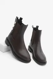 Women's Gold Buttoned Double Elastic Back Zipper Casual Boots Valone Brown