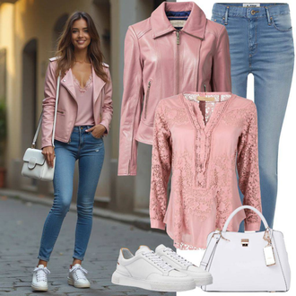 Shirt outfits Džinsai su Mėlyna/Tamsiai mėlyna/Šviesiai mėlyna Odinė Striukė/Džinsai Aukštu Juosmeniu/Push up Džinsai/Termo Džinsai Pieces "Pavasario stilius"