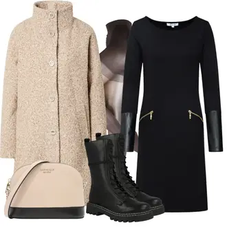 Winter Outfits mit Schwarz/Dunkelblau Midi Mantel/Mantel mit Reißverschluss/Schmal Geschnittener Mantel/Scuba-Mantel/Mantel/Tunika/Etuikleid/Kleid mit Tasche/Langärmliges Winterkleid/Langarm Etuikleid/Etuikleid mit Reißverschluss About You "Winter Outfit"