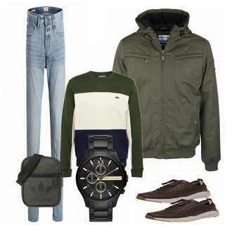 Outfit mit Schwarz/Weiß Uhr Armani Exchange "LACOSTE"