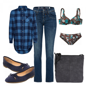 Outfit mit Blau Plateauschuh About You "Enna"