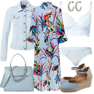 Outfit mit Weiß/Grau Jeans/Jeansjacke Lee "Florales Alltagsoutfit"