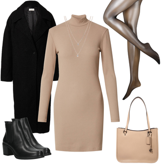 Business Outfits Business, Casual mit Beige/Braun/Khaki Hochgeschlossenes Kleid/RollkragenKleid Edited "Schicker Businesslook"Look: Uni, Rad, Business, Büro, Overdressed, Nahtlos