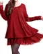 ZANZEA Pullover Damen Langarm Stricken Strickkleid Pulloverkleid Rundhals Longpullover Stricken Kleid Kurz Lässig Rot-F399848 EU 38