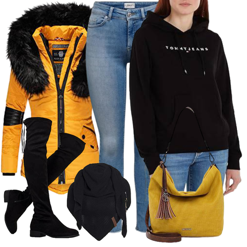 Schwarz Schal Tuch/Loop Schal Knit Factory kombinieren
