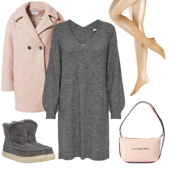 Outfit mit Grau/Hellgrau/Dunkelgrau Langes Strickkleid/Langärmliges Winterkleid/Übergroßes Kleid/Pulloverkleid/Winter Strickkleid/Kaschmir-Strickjacke/Morgenmantel/Lange Strickjacken/V-Strickjacke/Winter Strickjacke/Wolle Strickjacke JdY "Kuscheliges Alltagsoutfit"
