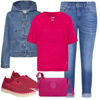 Outfit mit Weiß Jeansjacke Noisy may "Schöner Sommer Look"