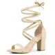 Allegra K Damen Sandalen mit offener Spitze und klobigen High Heels Beige 38
