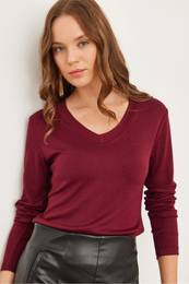 Women's Burgundy V-Neck Flowy Soft Touch Blouse