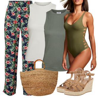 Outfit mit Grau Stoffhose VERO MODA "Sommer Bekleidung"